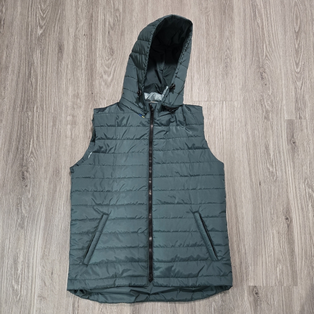Quilted Hooded Vest in Dark Green. Unisex